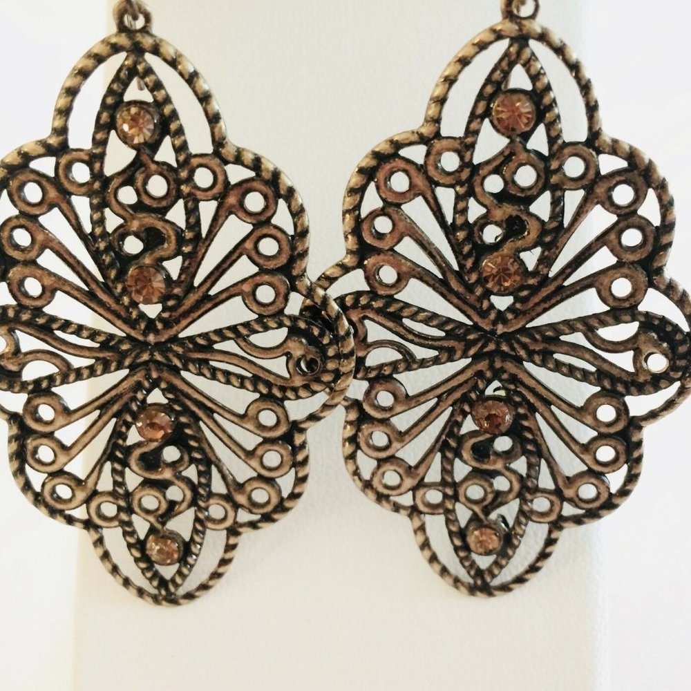 Pierced Earrings Filigree Lightwt Bronze Color A30